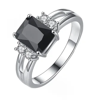 Jednoduché Klasické Čierne Kubických Štvorcové Zirkóny Crystal Zásnubný Prsteň pre Ženy Strany Svadobné Šperky Príslušenstvo Veľkosť 5-11