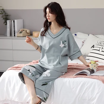 Veľká Veľkosť M-5XL Ženy Krátke Pyžamo Sady Salónik Bavlna Sleepwear Dievčatá VOĽNÉ oblečenie pre voľný čas