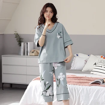 Veľká Veľkosť M-5XL Ženy Krátke Pyžamo Sady Salónik Bavlna Sleepwear Dievčatá VOĽNÉ oblečenie pre voľný čas