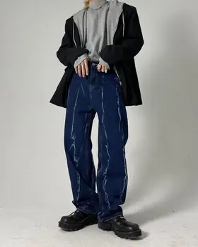 UNCLEDONJM Kravatu farbené dizajnér nohavice kórejský módne oblečenie denim džínsy pre mužov Hip Hop rifle pre mužov blue biker džínsy U970