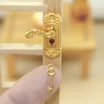 1/12 Rozsahu domček pre bábiky Miniatúrne Door Lock Set Mosadzné Gombíky Vintage Miniatúrne Kľučky Dverí Fairy Mini Nábytok DIY Príslušenstvo