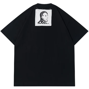 Hip Hop Nadrozmerná T-Shirt Streetwear Harajuku Patch Abstraktné Vzor Vytlačené T Shirt Mužov Jar Leto Krátke Rukáv Tričko topy