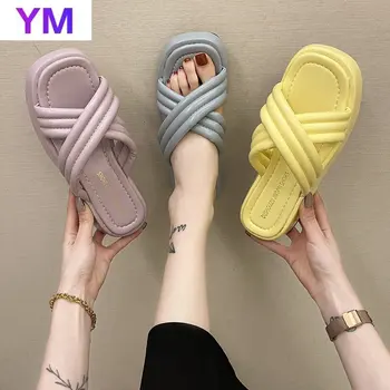 2021 Candy Farby Platformu Sandále Ženy Hrubé Jediným Listov Otvorené Prst Lete Robustný Sandále 5CM Zapatos Mujer Zapatillas De Casa