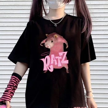 RATZ zvierat kawaii lete femme tričká Krátky rukáv harajuku Voľné ružová tees tričko Streetwear gotický ženy oblečenie, topy
