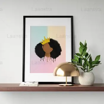 Cartoon Čierny Dievča Plagát Africká Kráľovná Koruny Plátno na Maľovanie na Stenu Umenie Plagátu a Tlačiť Obrazové Domova Dievča Izba