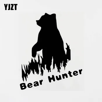 YJZT 13,5 CM×16.6 CM Módne Odtlačkový Zvierat Medveď Hunter Vinyl Auto Nálepky Čierna/Strieborná 8C-0364