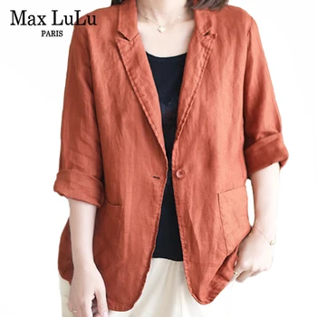 Max LuLu Lete 2021 Módne Bundy Ženy Bielizeň Orange Voľné Sako Dámske Vintage Bežné Tenké Vrstvy Žena Nadrozmerné Oblečenie