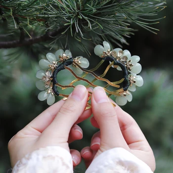 Retro Čínsky štýl, vlasové doplnky dámske šperky strany crystal vlasy hrebeňom klip zelené biele svadobné headdress darček
