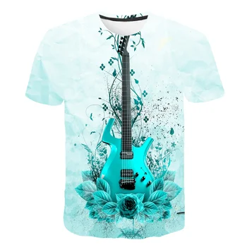 Zábavné 3D, Da Vinci Gitara Dámy T-shirt Chlapcov Dievčatá Nové Oblečenie, Letná Ulica Krátky Rukáv T-shirt, Shirt Topy