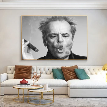Jack Nicholson Cigaru, Maliarske Plátno, Čierne a Biele Plagát a Vytlačí Cuadros Wall Art Obrázok pre Obývacia Izba Domáce Dekorácie