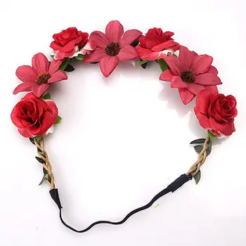 1PC Módne Ženy Nevestu Kvety hlavový most Bohémsky Štýl Ruže Kvet Koruny Hairband Elastické Vlasy Príslušenstvo Nastaviteľné
