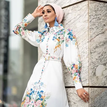 Moslimské Tlač Abaya Kimono Pás Hidžáb Oblečenie Arabčina Africkej Ženy Pakistan Kaftane Marocain Kaftan Katar Islamské Oblečenie