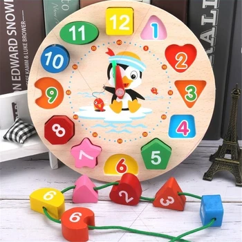 Montessori Cartoon Zvierat Vzdelávacie Drevených Korálikov Geometrie Digitálne Hodiny Puzzle Mini-Aplikácie Hodiny Zodpovedajúce Hračka Pre Deti,