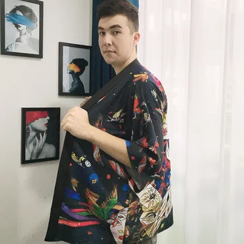 Haori Mužov Kimono Cardigan Japonský Streetwear Yukata Mužov Obi Yukata Mužov Japonské Kimono Muž Samuraj Oblečenie Cosplay FF3016