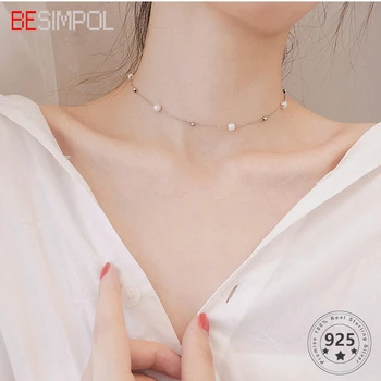 Besimpol Real 925 Sterling Silver Pearl Necklace Elegant Starry Pearl Choker Necklace For Women Party Female Fine luxury Jewelry