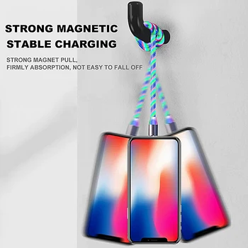 2 M Osvetlenie Magnetická Nabíjačka pre iPhone Kábel Prúdi Svetlo LED Micro USB Kábel Typ-C Nabíjanie Drôt Magnet Nabíjačky Typ Pásky C