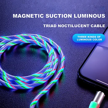 2 M Osvetlenie Magnetická Nabíjačka pre iPhone Kábel Prúdi Svetlo LED Micro USB Kábel Typ-C Nabíjanie Drôt Magnet Nabíjačky Typ Pásky C