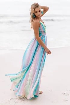 Letné Šaty pre Women2021 Sexy tvaru Backless Rainbow Plaviek Dlho Šatka Šaty Oka Župan Femme Strany Klubu Vestidos Traf