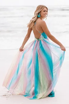 Letné Šaty pre Women2021 Sexy tvaru Backless Rainbow Plaviek Dlho Šatka Šaty Oka Župan Femme Strany Klubu Vestidos Traf