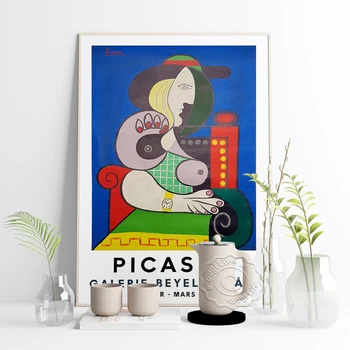 Pablo Picasso Výstavy Múzeum Plagátu, Žena Sedí S Náramkové Hodinky Abstraktné Maliarske Plátno, Surrealizmus Obývacia Izba Dekor