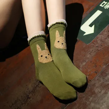 1Pairs 2021 Nové Jeseň Ženy Bavlnené Ponožky V Tube Zvierat Ucho Roztomilé Ponožky Králik Ošípaných Medveď Mäkké Cartoon Ponožky Dievča