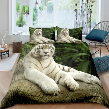 Biely Tiger Zvierat Perinu 3D Tlač posteľná bielizeň Nastaviť Dospelých bytový Textil Obliečky na Vankúš Twin Plnú Veľkosť 200x200 135x200