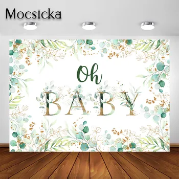 Mocsicka Oh, Baby, Neutrálne Pozadie Eukalyptu Zelene Listy Baby Sprcha Narodeniny, Party Dekorácie Fotografia V Pozadí