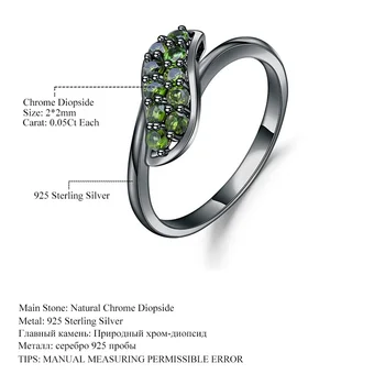 GICA GEMA Prírodné Chrome Diopside Prstene Pre Ženy 925 Sterling Silver Zelený Drahokam Svadobné Party Výročie Jemné Šperky