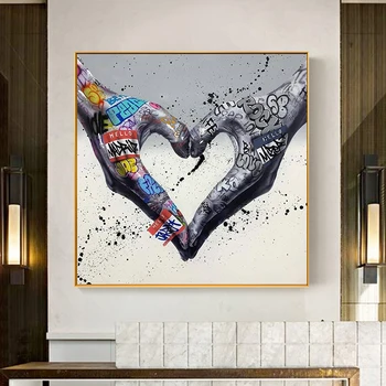 Abstrakt Láska Srdce Gesto Graffiti Art Plátno Maliarske Umenie Plagáty a Tlačí na Steny Dekoratívne Obrázky na Obývacia Izba