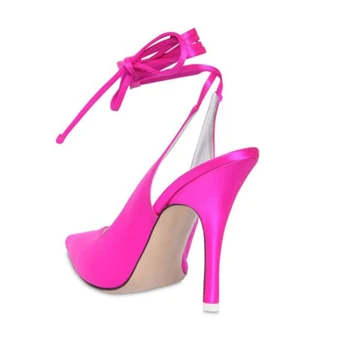 Najnovšie Fialová Luxusné Saténové Sandále Ženy Ukázal Prst Ružová Červená Vysoký Podpätok Topánky Ženu Sexy Obväz Strany Topánky