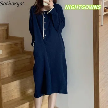 Nightgowns Ženy Dlhý Rukáv Noc Šaty Voľné Nové Elegantné Kórejský Módne Pohodlie Sleepwear Jednoduché, Elegantné Mujer Vintage Spring In