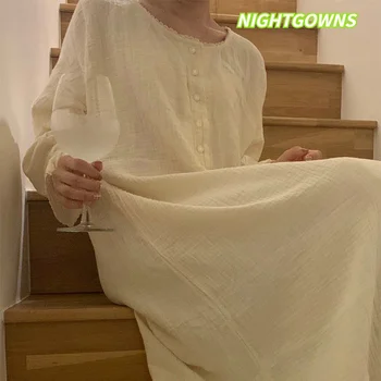 Nightgowns Ženy Dlhý Rukáv Noc Šaty Voľné Nové Elegantné Kórejský Módne Pohodlie Sleepwear Jednoduché, Elegantné Mujer Vintage Spring In