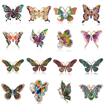 Vintage Farebný Motýľ, Brošne Crystal Kamienkami Kovové Smalt Kolíky Lietania Hmyzu Zvierat Brošňa Oblečenie, Šperky, Darčeky