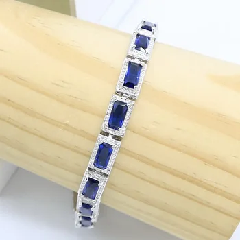 Klasické Strieborné Farebné Šperky Sady Pre Ženy Modrá Semi-drahé Prstene, Náramky, Náušnice, Náhrdelník Prívesok oslobodený Box