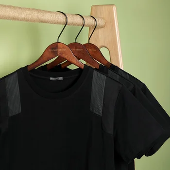 KUEGOU Bavlna Oblečenie pánske T-shirt Krátkym Rukávom Kvalitné Letné Tričko Patchwork Módne Čierne Top Plus Veľkosť 90079