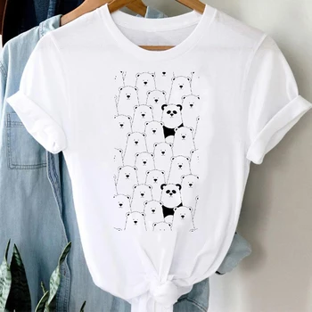 T-košele Ženy 90. rokov Panda Tvár Legrační Karikatúra Roztomilý Zvierat Módne Oblečenie, Štýlové Tričko Top Lady Tlač Dievča Tričko T-Shirt