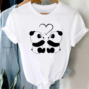 T-košele Ženy 90. rokov Panda Tvár Legrační Karikatúra Roztomilý Zvierat Módne Oblečenie, Štýlové Tričko Top Lady Tlač Dievča Tričko T-Shirt