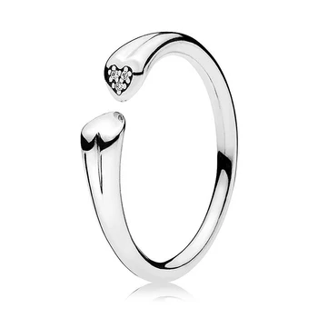 Nové 925 Sterling Silver Ring Červená v tvare Srdca Crystal You & Me Podpis Dva-tón Podpis Krúžok Pre Ženy Darček Módne Šperky