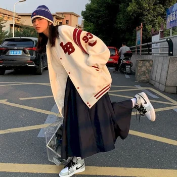 Cool bunda ženy jar jeseň nový kórejský voľné plus velvet tenké BF sveter bunda Harajuku Hip Hop baseball jednotný trend top
