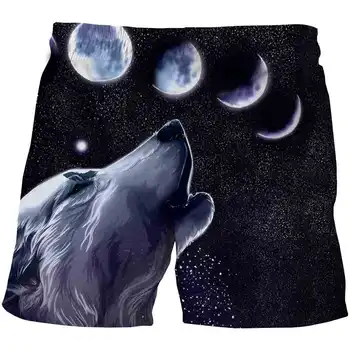 V lete Šortky Modrých Trblietavých Vlk Krátke 3D animovaný šortky Bežné Nohavice Pohodlné Pláže Voľné Šortky 3D Vytlačené Deti 3-14 Oblečenie