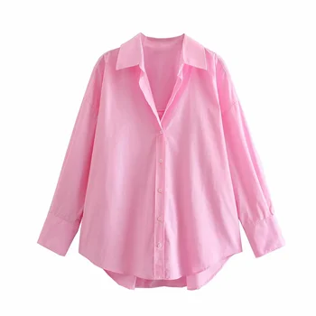 Vintage pevné ružové bežné woemn je blúzka lete 2021 Single-breasted rovno tričko pre lady Streetwear módy blúzky, žena