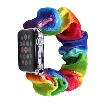 1PC 38/40 mm,42/44 mm Rainbow tie-dye Velvet Scrunchies Kapela Mäkké Slučky Šport pre Apple Hodinky, Elastickej Tkaniny Apple Hodinky Remienok