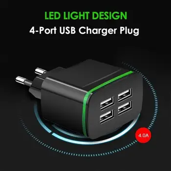 5V 4A Rýchlu Nabíjačku EÚ Plug-4-Port USB Nabíjanie Adaptér Travel Sieťovej Nabíjačky S LED Svetlom Pre IPhone, Tablety, Smartphony