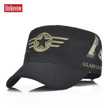 Bavlna Armády šiltovku Päť-špicaté Hviezdy, Vyšívané Flat top Hat pre mužov a ženy