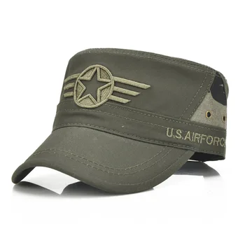 Bavlna Armády šiltovku Päť-špicaté Hviezdy, Vyšívané Flat top Hat pre mužov a ženy