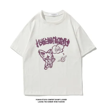 HYBSKR kórejský pánske Letné Tričko Krátky Rukáv T Shirt Roztomilý Medveď Grafické Muž Bežné T-shirts Bavlna Streetwear Oblečenie pre Mužov