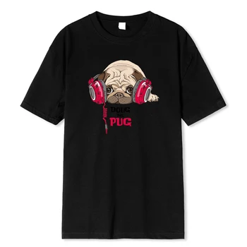 Doug Sa Pug S Slúchadlá Tlač Mužov Tshirts Tvorivosti Kvalitné Tričko Móde S-Xxxl Tričko Ulici Nadrozmerná Pánske Oblečenie