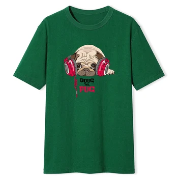 Doug Sa Pug S Slúchadlá Tlač Mužov Tshirts Tvorivosti Kvalitné Tričko Móde S-Xxxl Tričko Ulici Nadrozmerná Pánske Oblečenie
