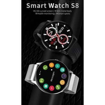 S8 Kolo Sn Bluetooth Hovor Sledovanie Srdcovej Frekvencie Smartwatch Ocele