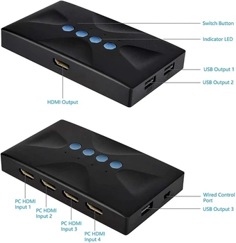 USB HDMI KVM Prepínač 4 Porty s Káblami, Vyberte Prepínač pre 4PC Zdieľanie Video Monitor,HUD 3840X2160/ 4Kx2K@30Hz